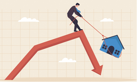 cartoon photo of man pulling a laso over a house. 