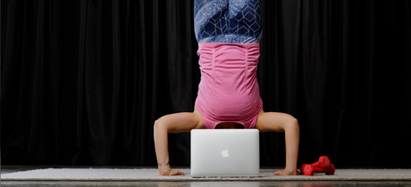 lady upside down with laptop